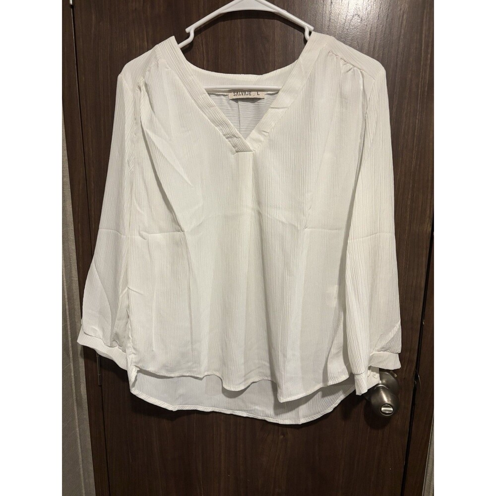 Salvaje Women’s White Light Weight Sheer V Neck Blouse Size L